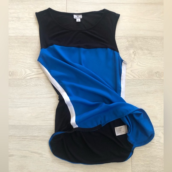 Worthington Color-block Mixed Media Blue/Black Tunic Tank Top Blouse - Picture 9 of 16
